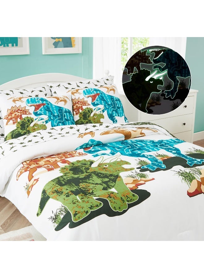 Kaleido Space KALEIDOSPACE Gilrs Boys Full Size Bedding Set, 7 Piece Glow in The Dark Dinosaur Bed in A Bag - Image 1